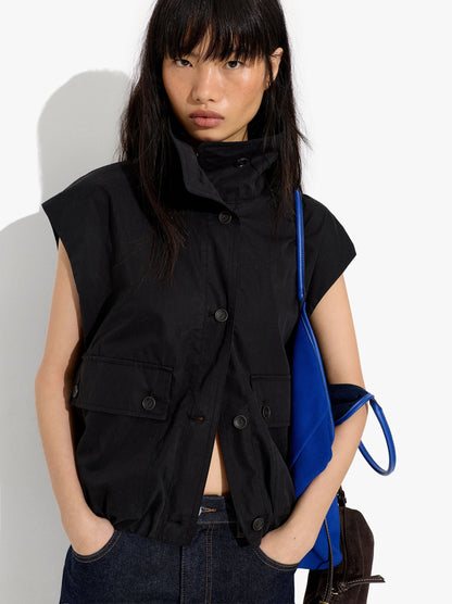 Vest With High Neck With Pockets