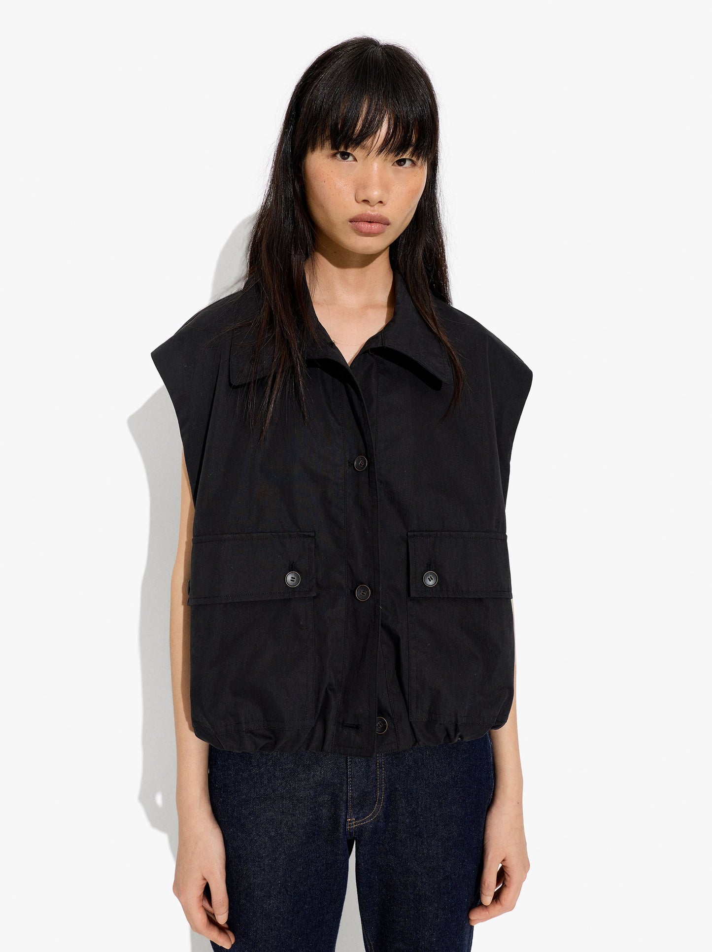Vest With High Neck With Pockets