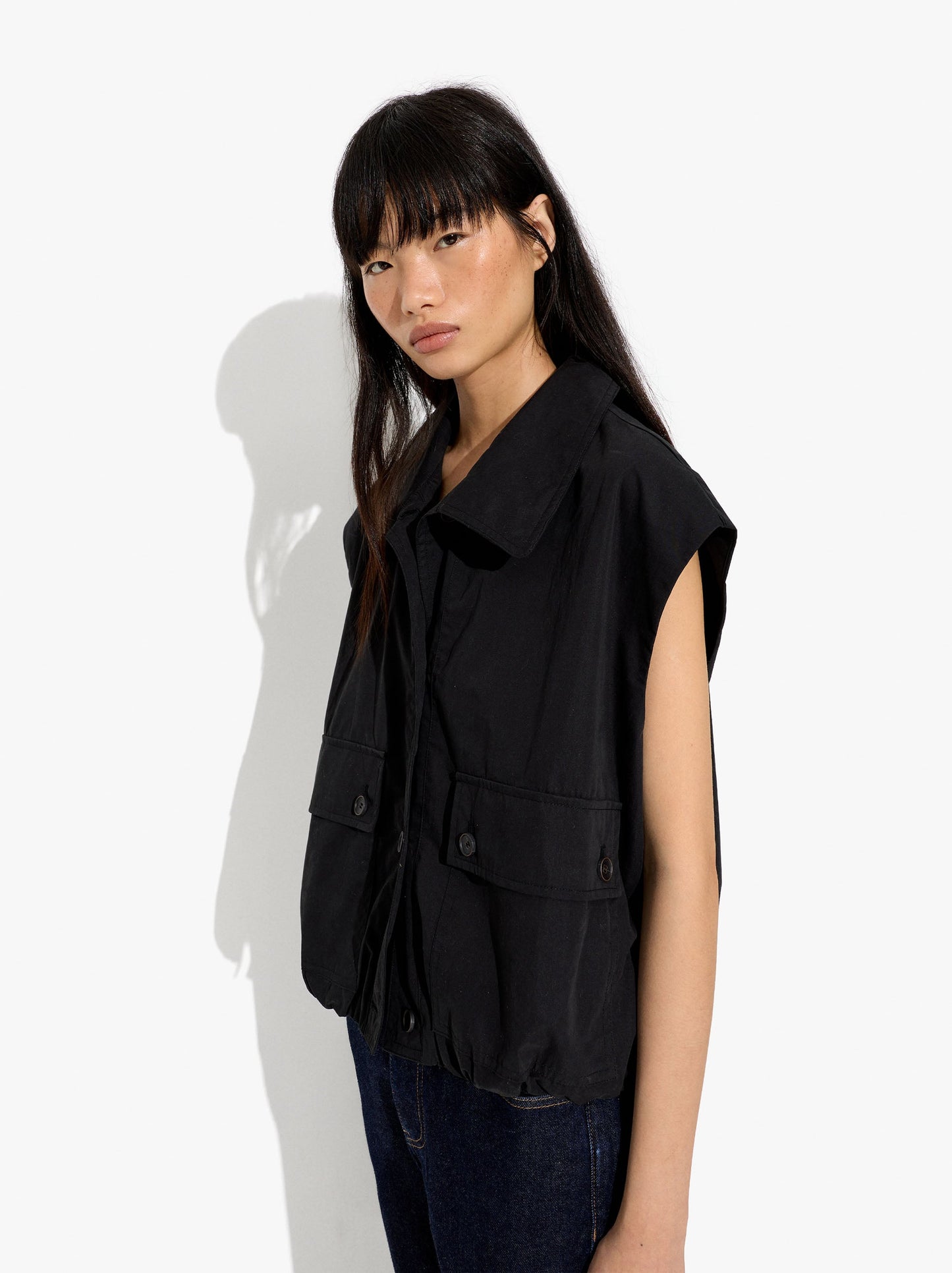 Vest With High Neck With Pockets