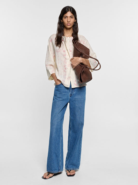 Printed Shirt With Mandarin Collar 100% Cotton
