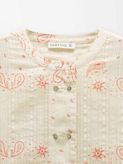 Printed Shirt With Mandarin Collar 100% Cotton