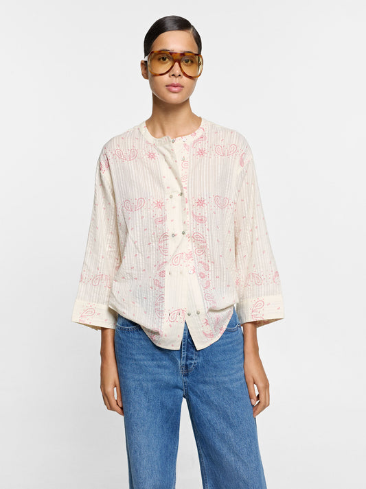 Printed Shirt With Mandarin Collar 100% Cotton