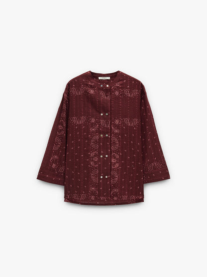 Printed Shirt With Mandarin Collar 100% Cotton