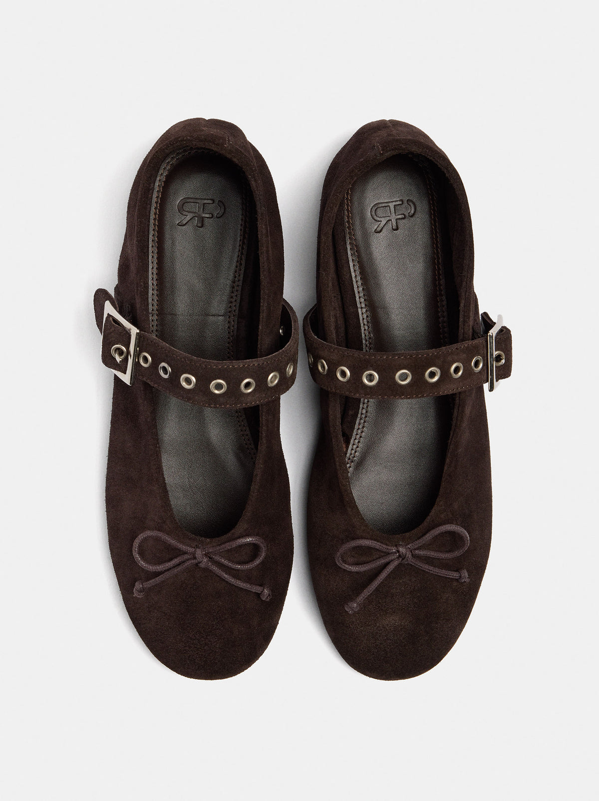 Leather Ballet Flats With Strap And Studs