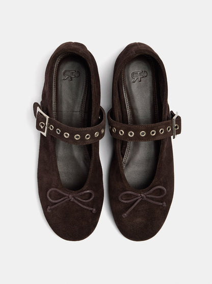 Leather Ballet Flats With Strap And Studs