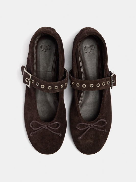 Leather Ballet Flats With Strap And Studs
