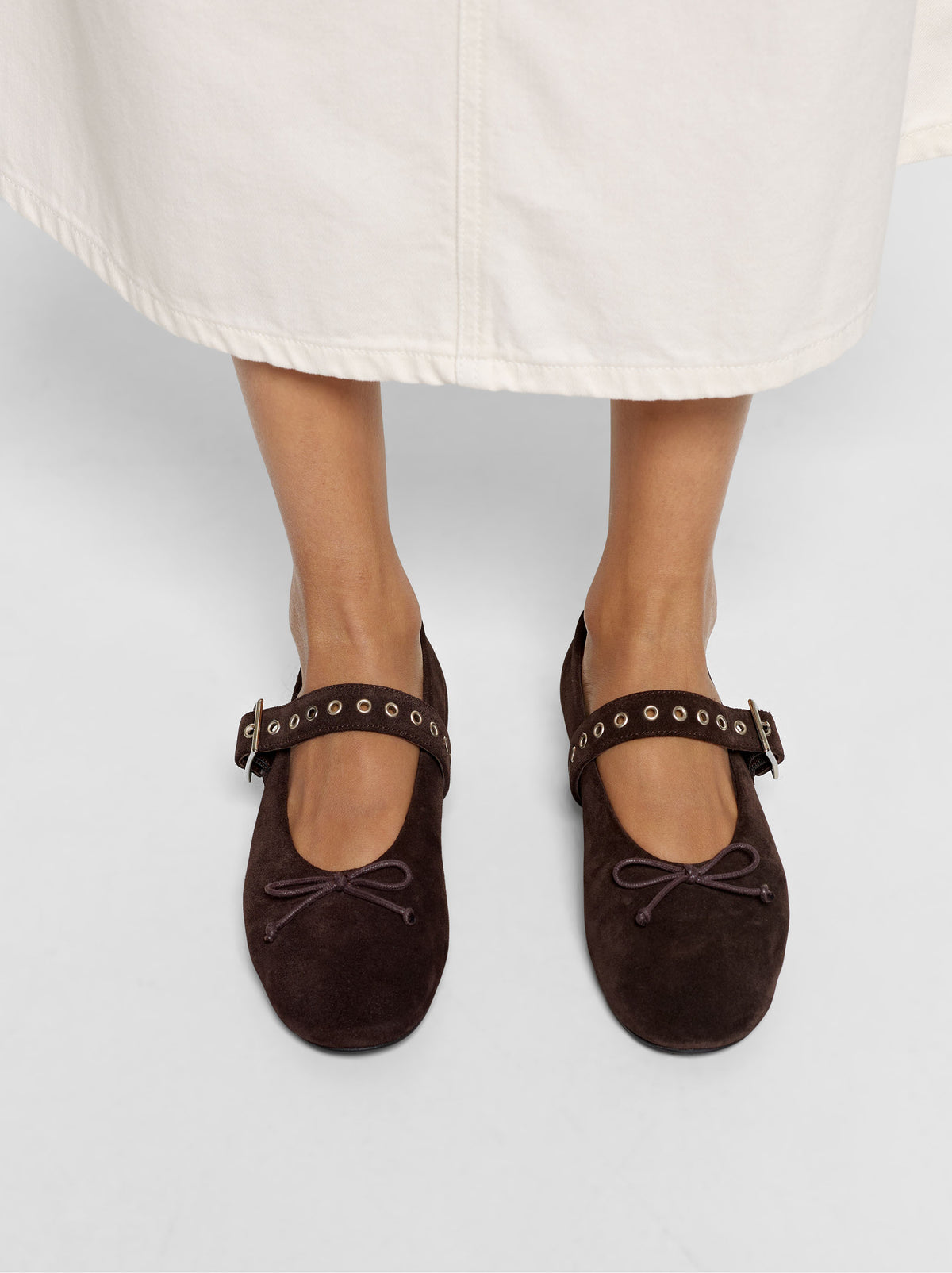 Leather Ballet Flats With Strap And Studs