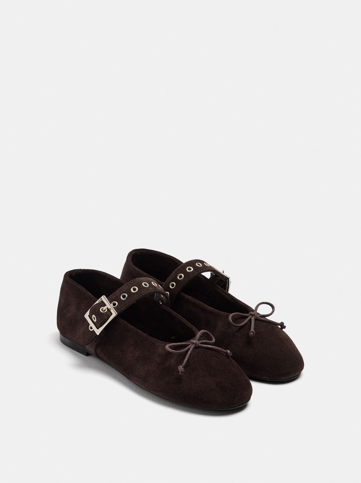 Leather Ballet Flats With Strap And Studs