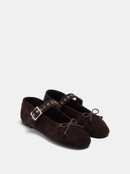 Leather Ballet Flats With Strap And Studs