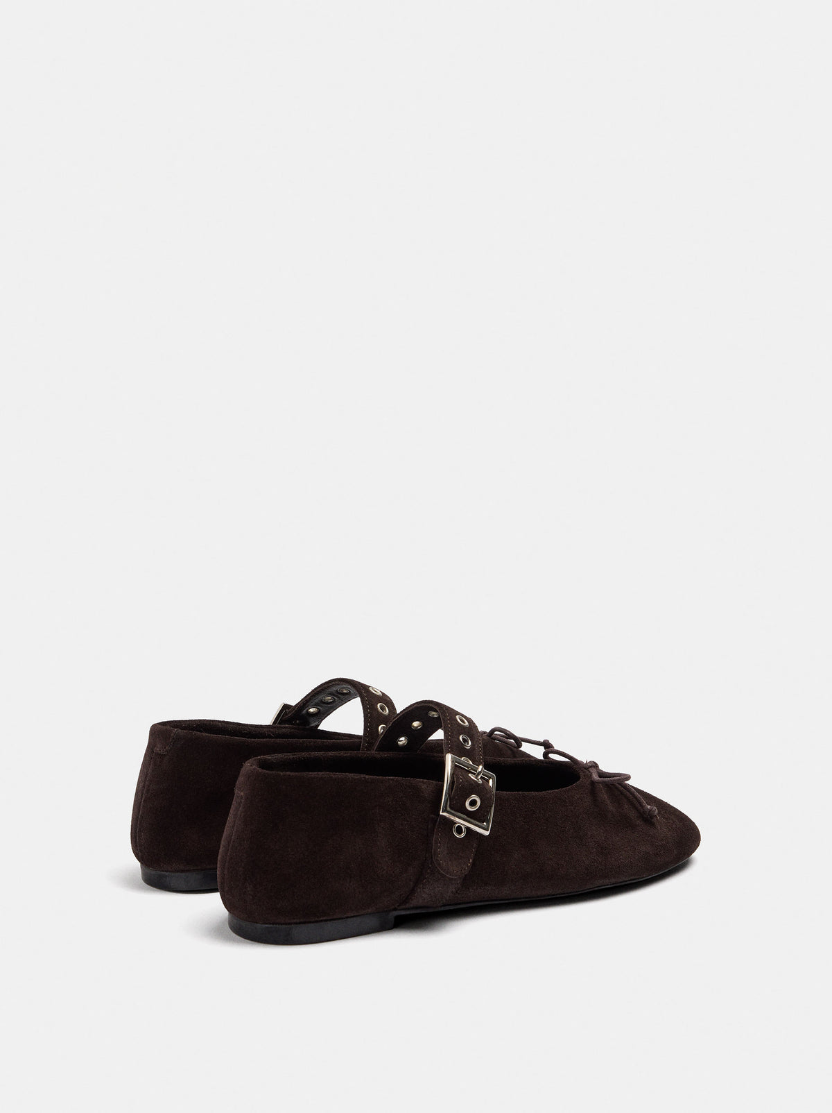 Leather Ballet Flats With Strap And Studs