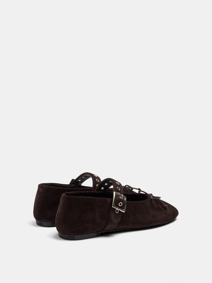Leather Ballet Flats With Strap And Studs