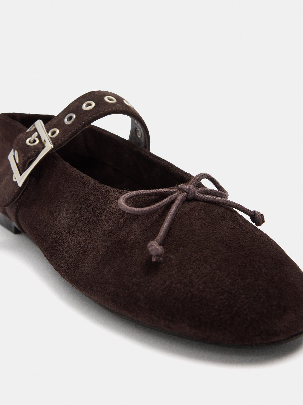 Leather Ballet Flats With Strap And Studs