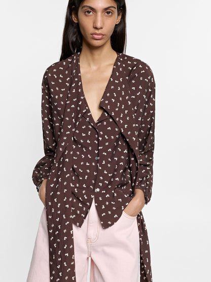 Floral Printed Shirt With Integrated Scarf