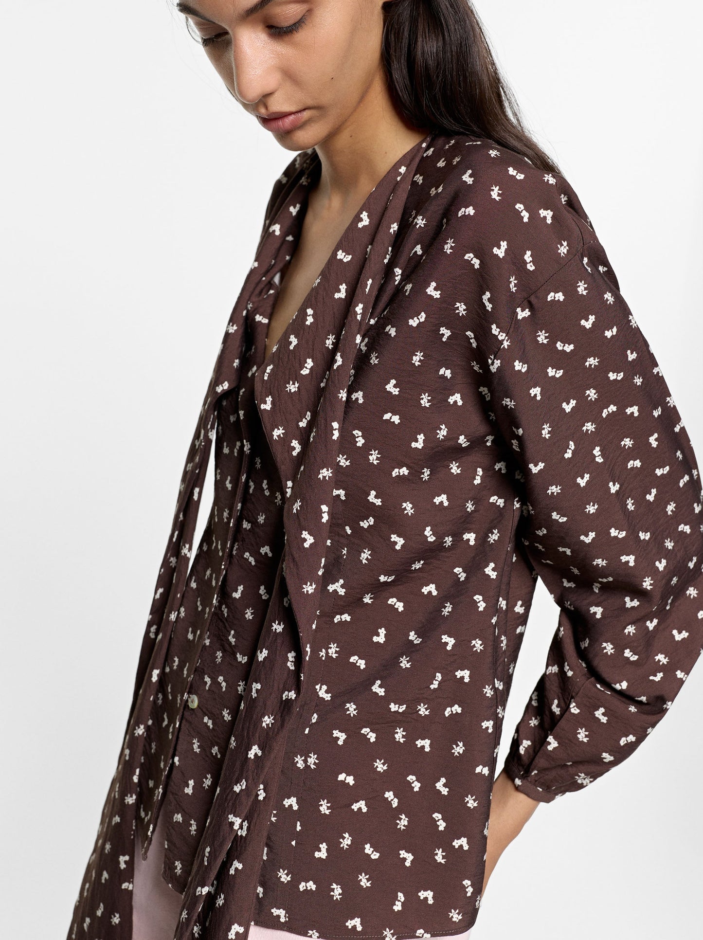 Floral Printed Shirt With Integrated Scarf