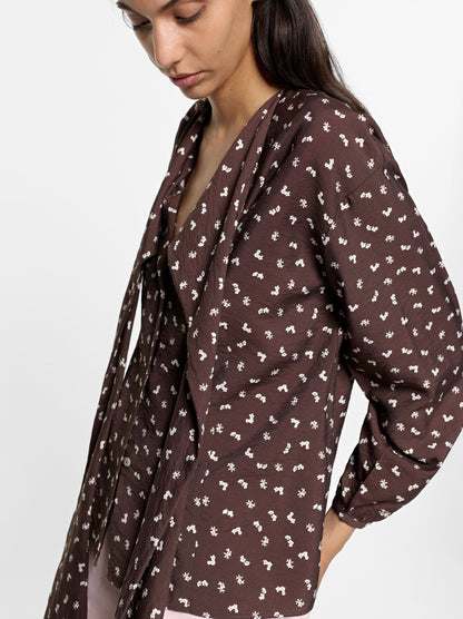 Floral Printed Shirt With Integrated Scarf