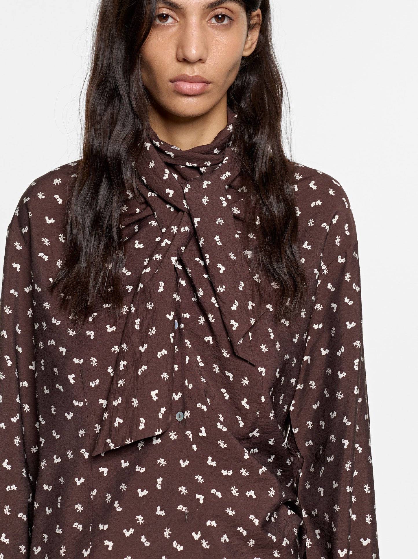 Floral Printed Shirt With Integrated Scarf