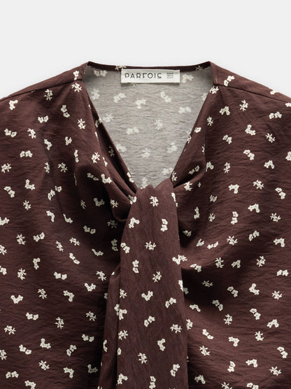 Floral Printed Shirt With Integrated Scarf