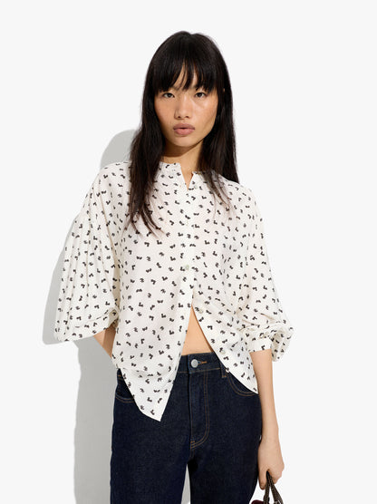 Floral Printed Shirt With Mandarin Collar