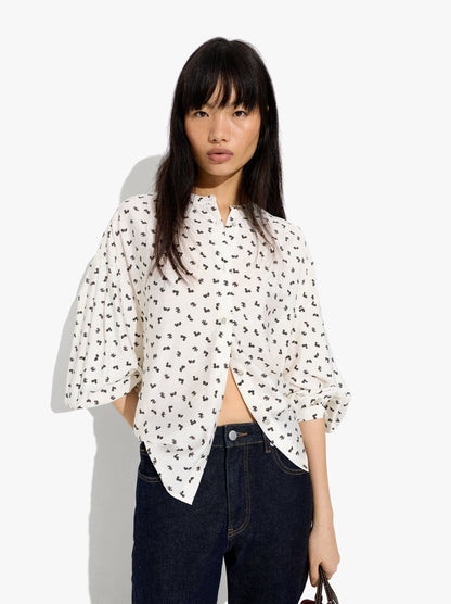 Floral Printed Shirt With Mandarin Collar