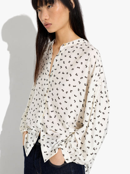 Floral Printed Shirt With Mandarin Collar