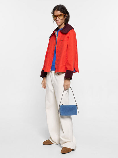 Contrast Coat With Zipper Closure