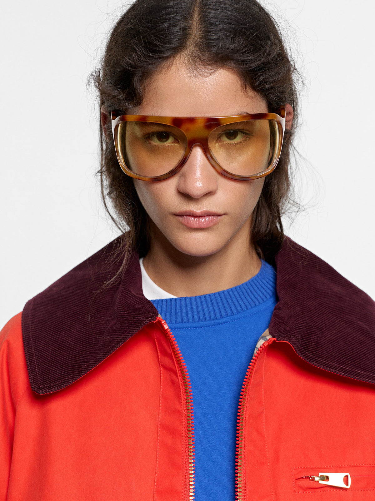 Contrast Coat With Zipper Closure