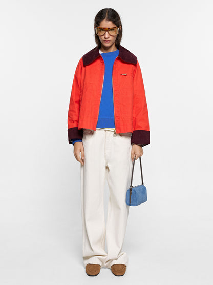 Contrast Coat With Zipper Closure