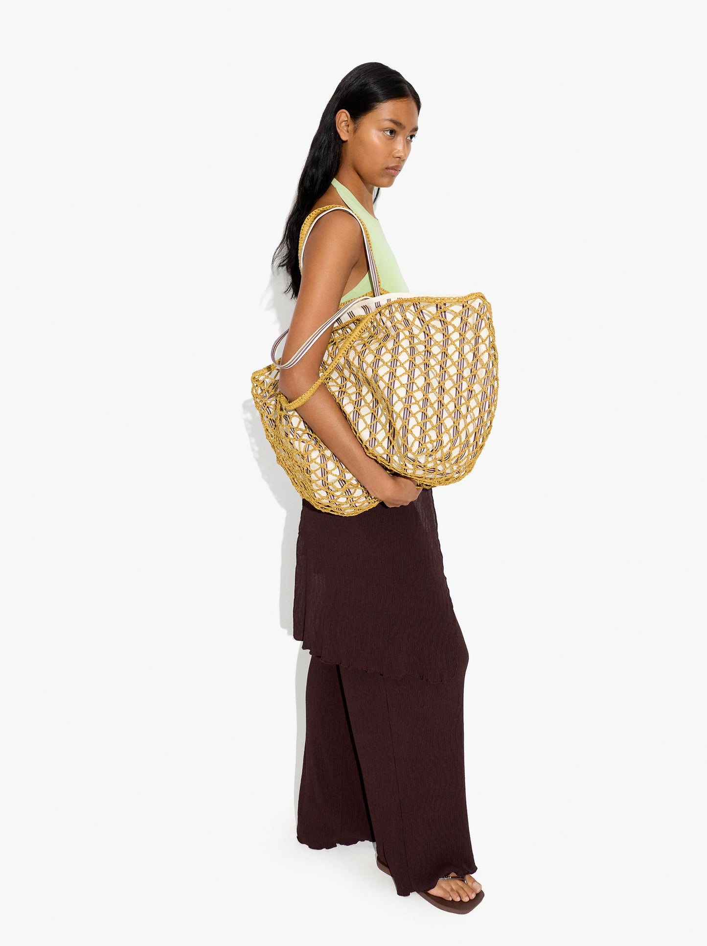 Shopper Bag In Mesh With Removable Bag With Stripes