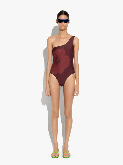 Asymmetric Swimsuit Printed With Floral Pattern