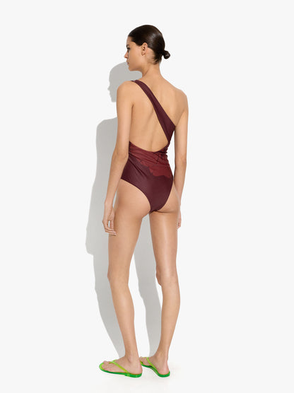 Asymmetric Swimsuit Printed With Floral Pattern