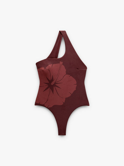 Asymmetric Swimsuit Printed With Floral Pattern
