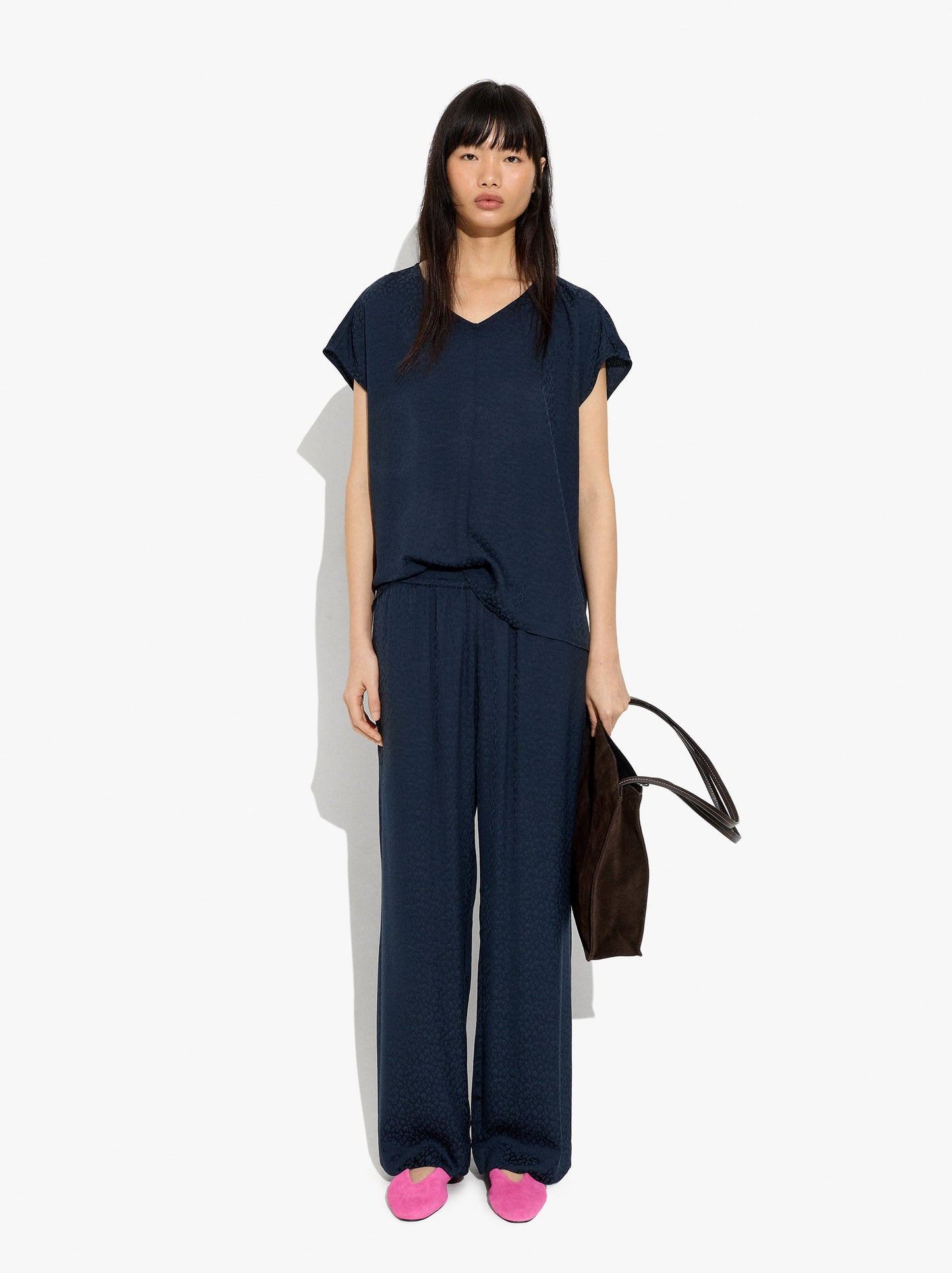 Flowy Jacquard Trousers With An Elastic Waist