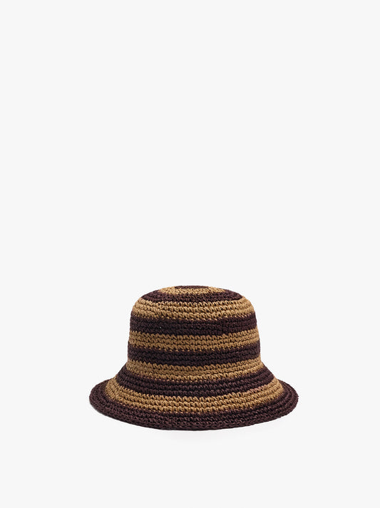 Bucket Hat With Paper Straw Effect And Stripes