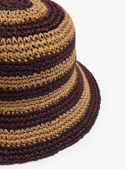 Bucket Hat With Paper Straw Effect And Stripes