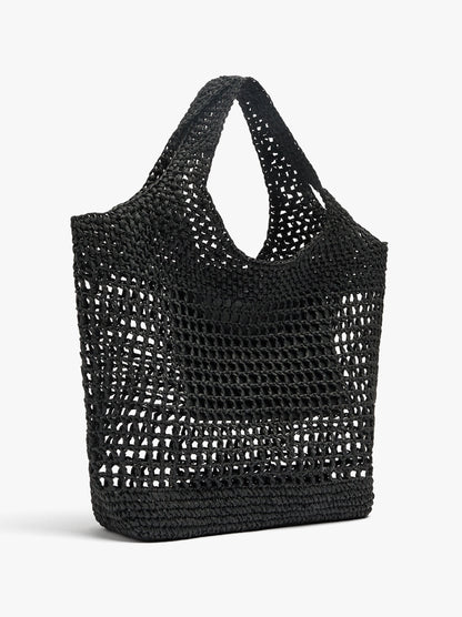 Shopper Bag In Mesh With Paper Straw Effect