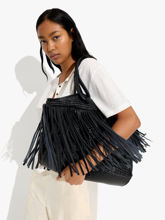 Shopper Bag With Leather-Effect Fringes
