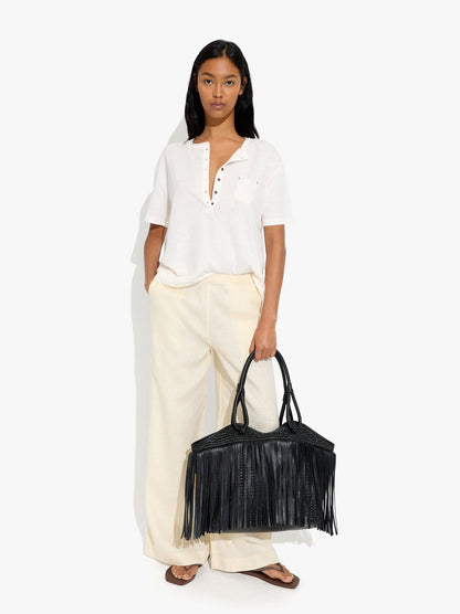 Shopper Bag With Leather-Effect Fringes