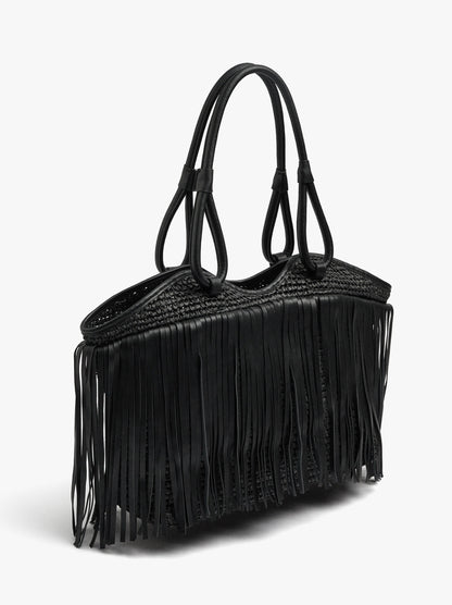 Shopper Bag With Leather-Effect Fringes