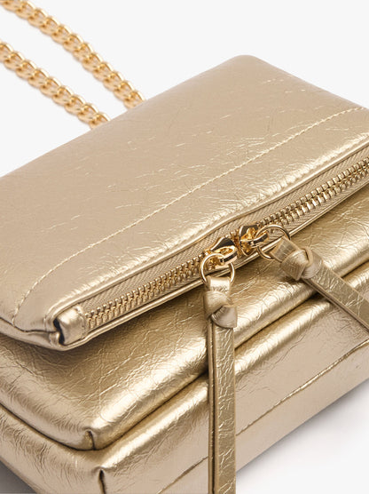 Metallic Shoulder Bag With Flap