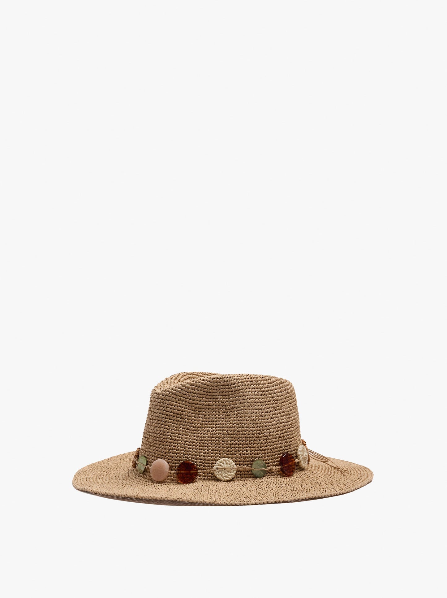 Raffia-Effect Hat With Round Coloured Details