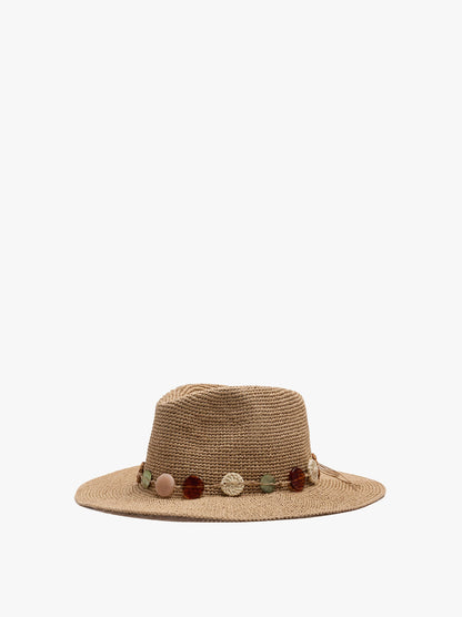 Raffia-Effect Hat With Round Coloured Details