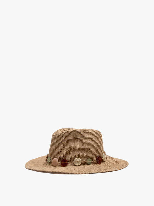 Raffia-Effect Hat With Round Coloured Details