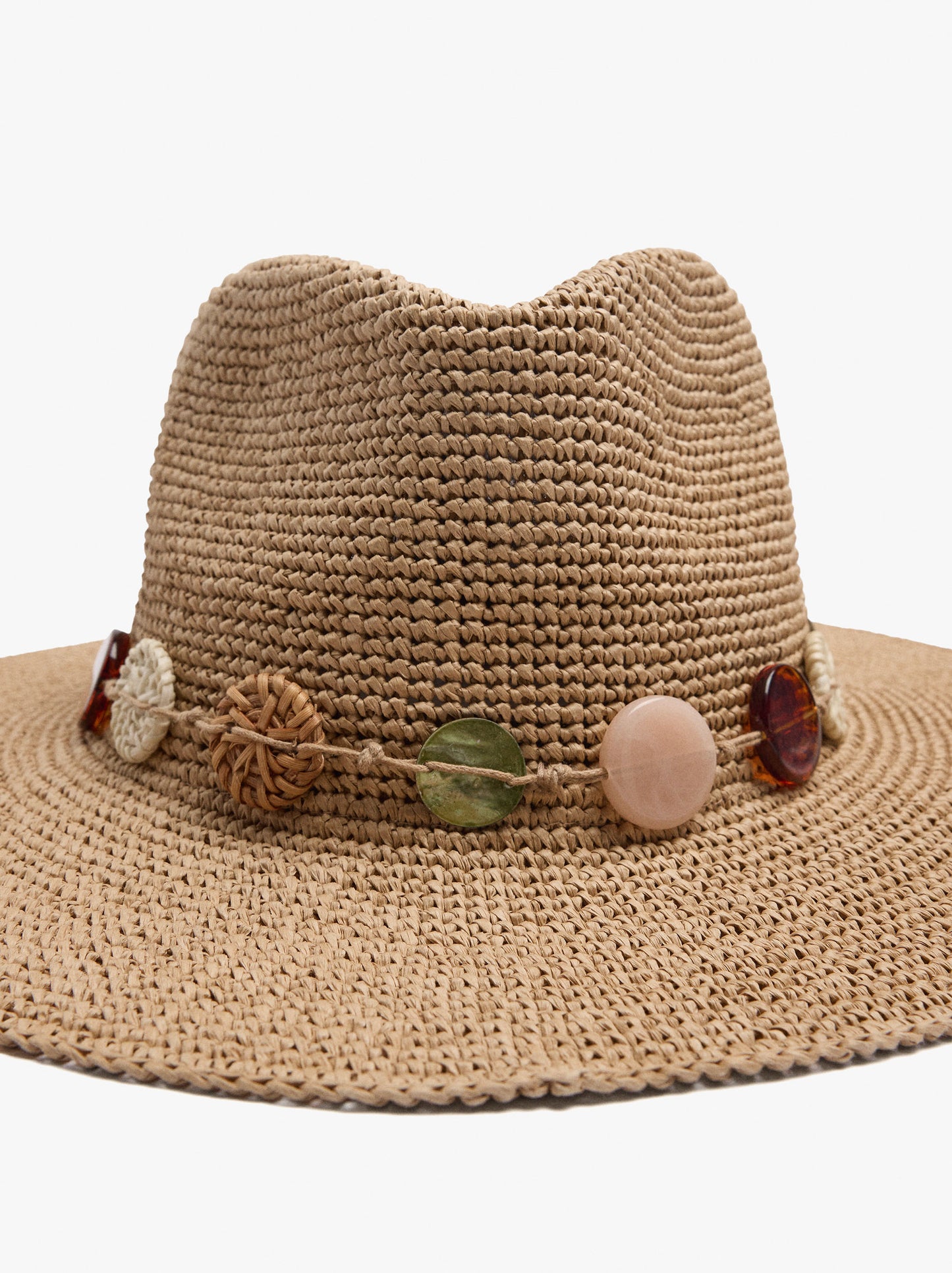 Raffia-Effect Hat With Round Coloured Details