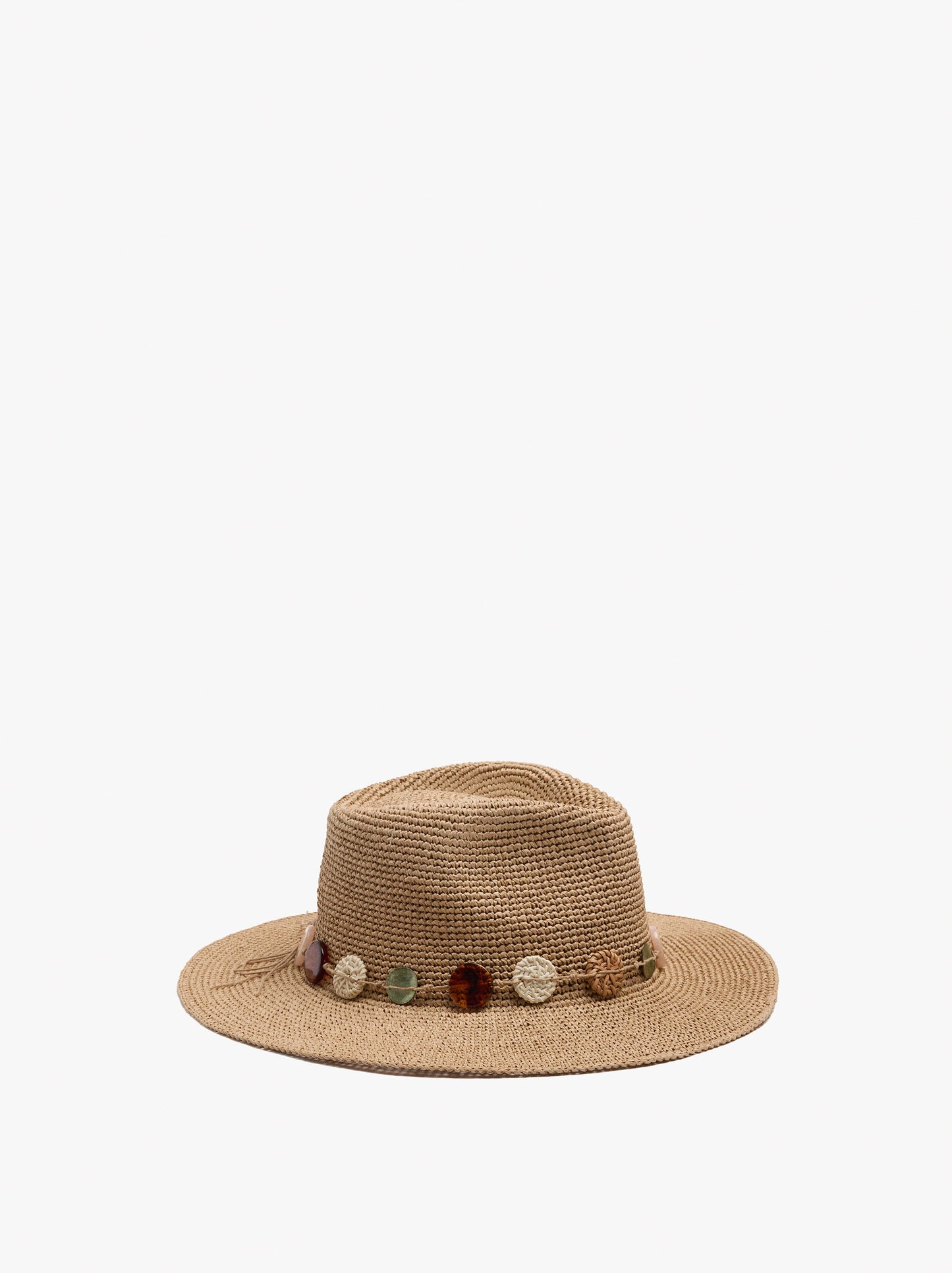 Raffia-Effect Hat With Round Coloured Details