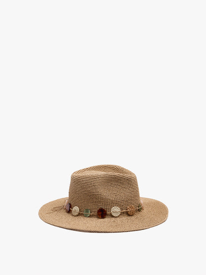 Raffia-Effect Hat With Round Coloured Details