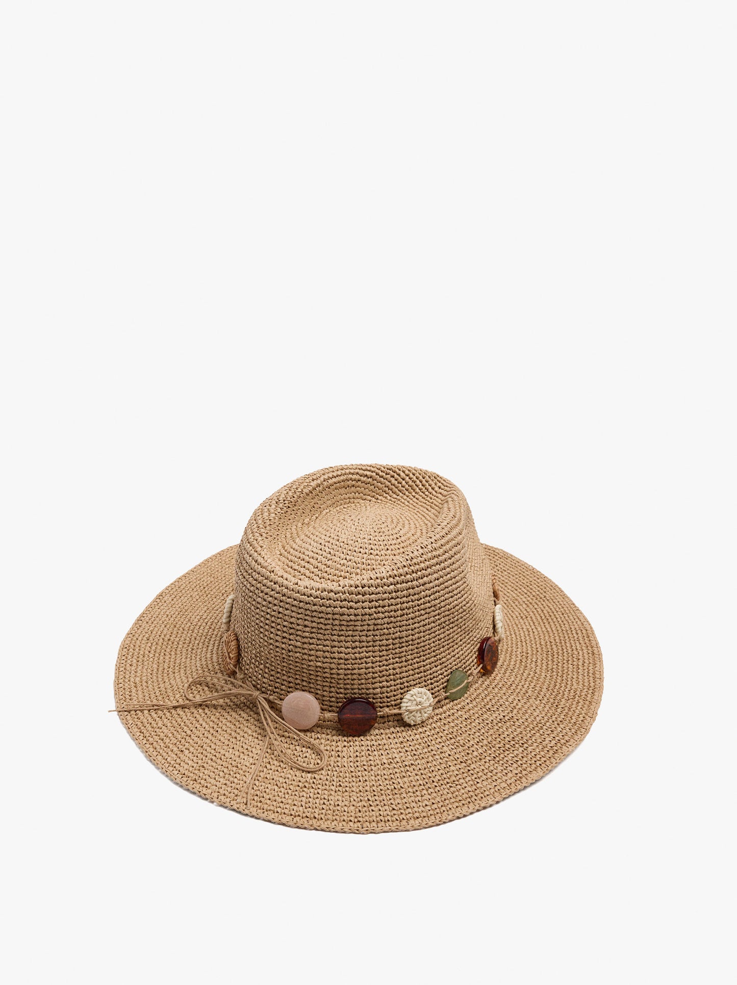 Raffia-Effect Hat With Round Coloured Details