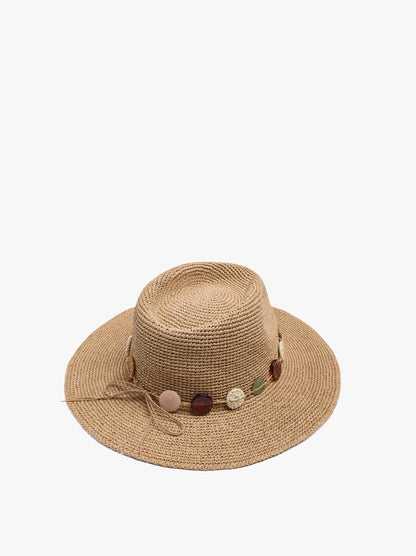 Raffia-Effect Hat With Round Coloured Details