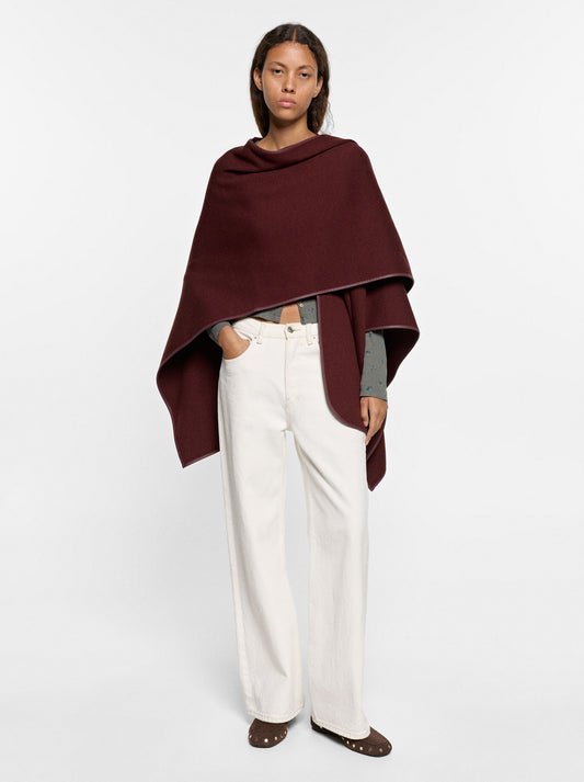 Knit Poncho With Leather-Effect Details