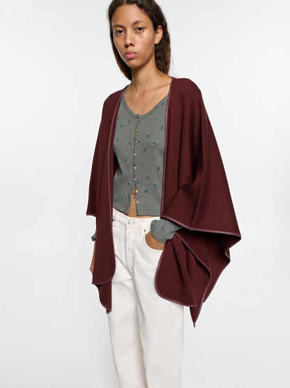 Knit Poncho With Leather-Effect Details