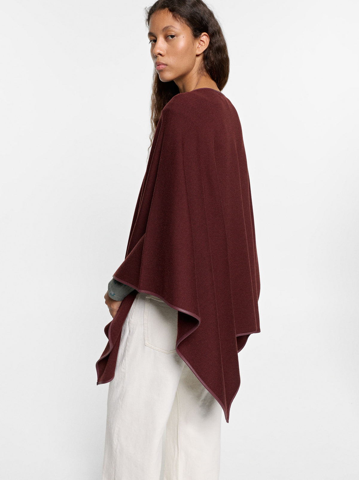Knit Poncho With Leather-Effect Details